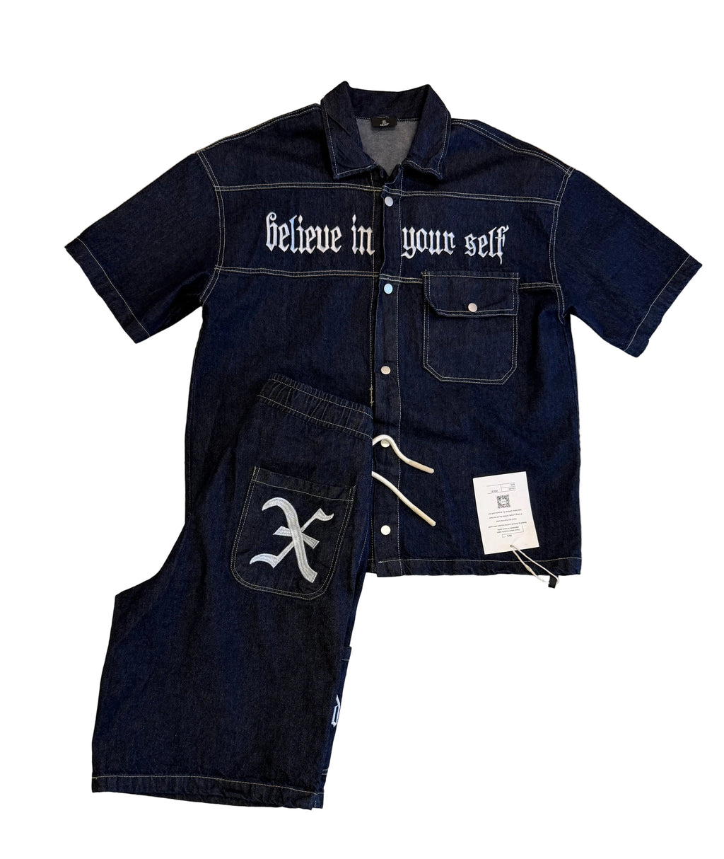 Row denim set oversized