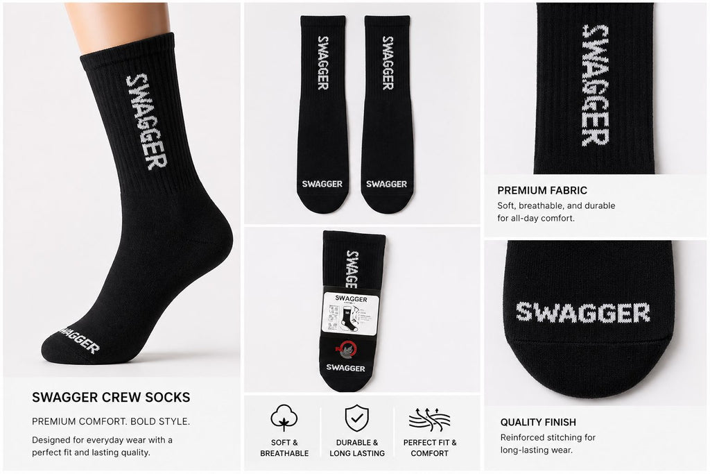 Swagger Premium Cotton Socks (Black & White Set)