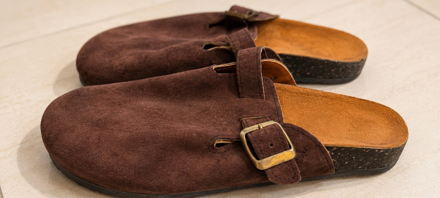Buckled Suede Clogs