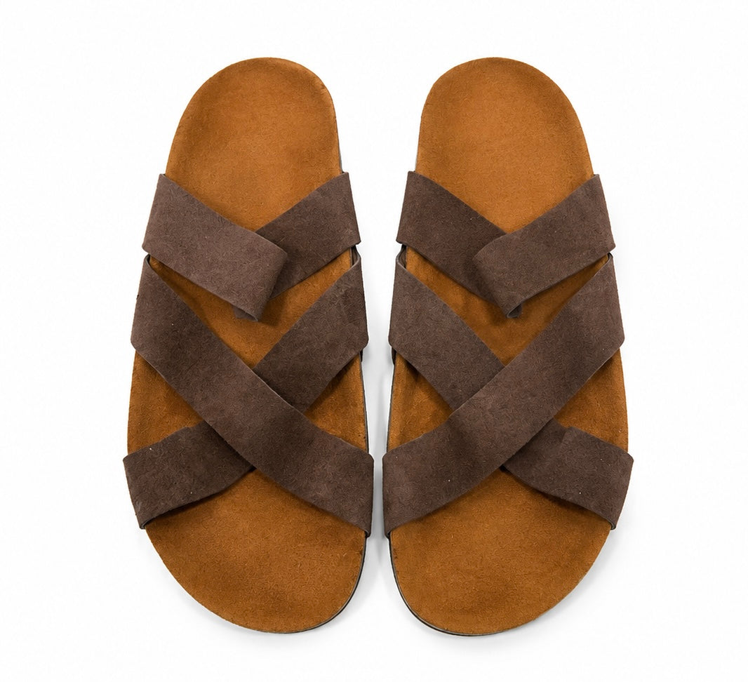 Cross Strap Suede Sandals