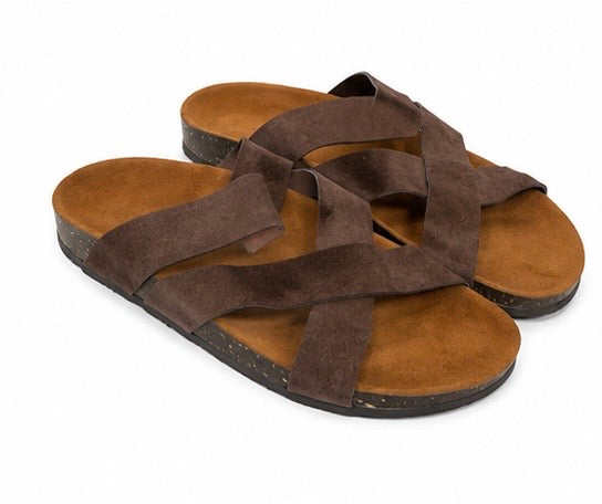 Cross Strap Suede Sandals