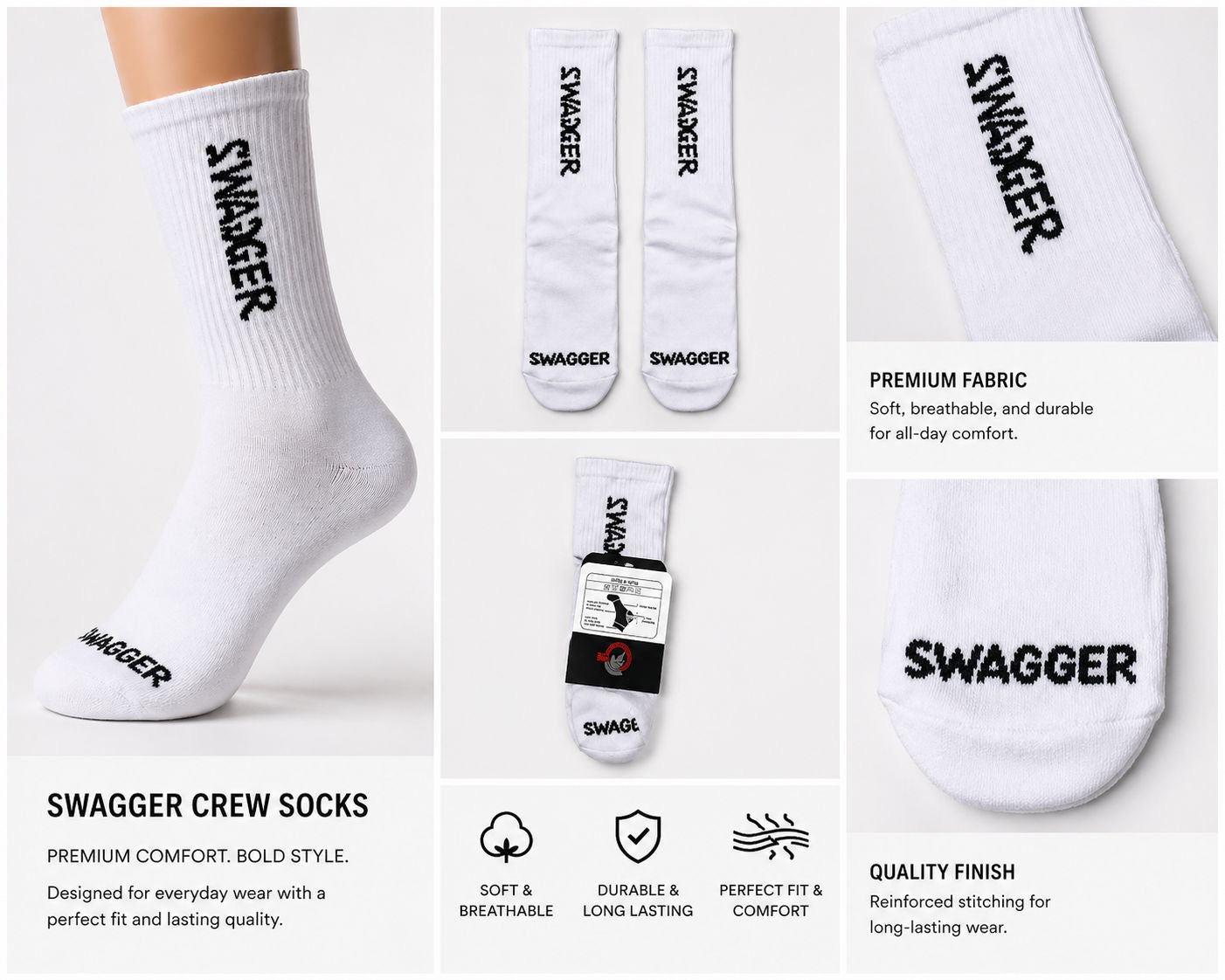 Swagger Premium Cotton Socks (Black & White Set)